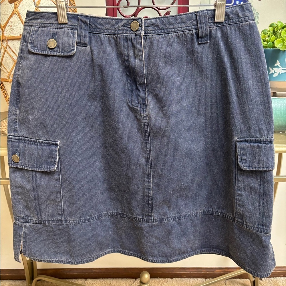 VINTAGE WOOLWICH BLUE DENIM CLASSIC CARGO UTILITY STYLE CASUAL SKIRT SZ 12